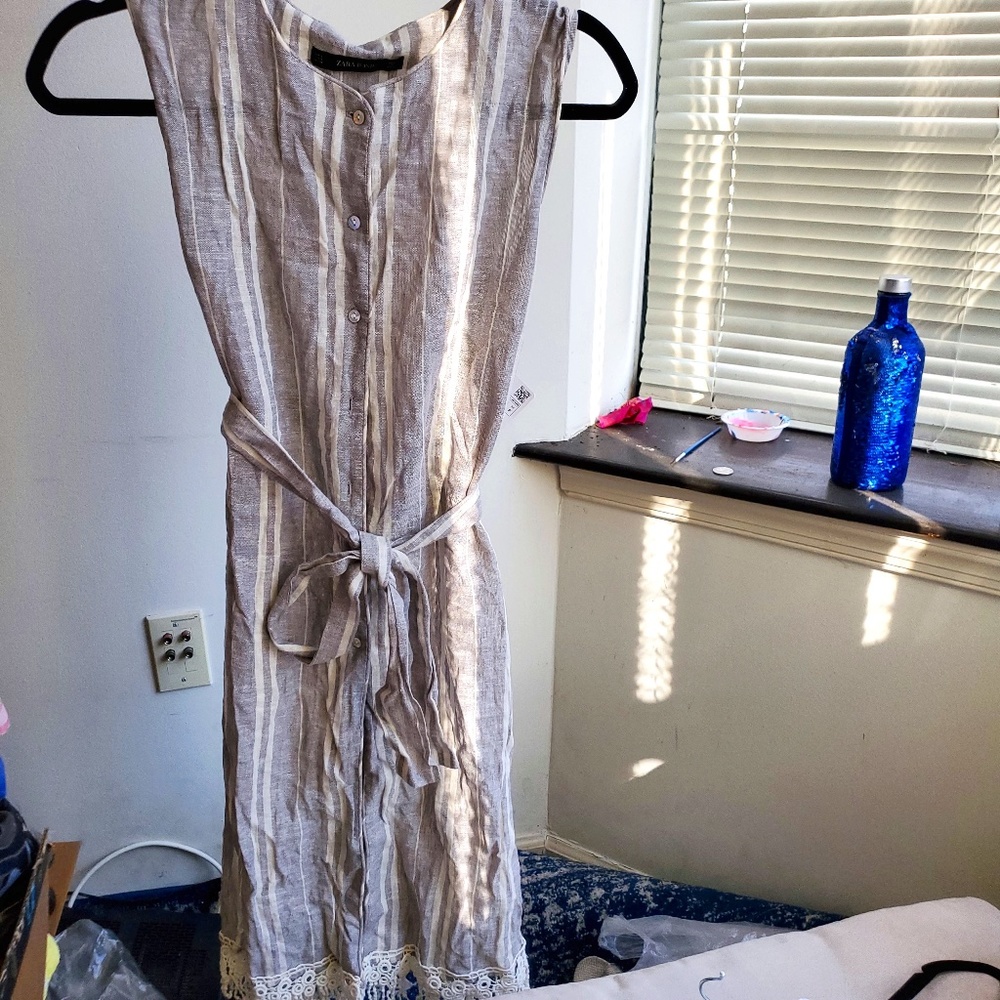 NWT Zara Grey Striped Dress Small